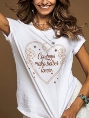 Organic Cotton Rue De Seine "Cowboys Make Better Lovers" Graphic Tee NWOT